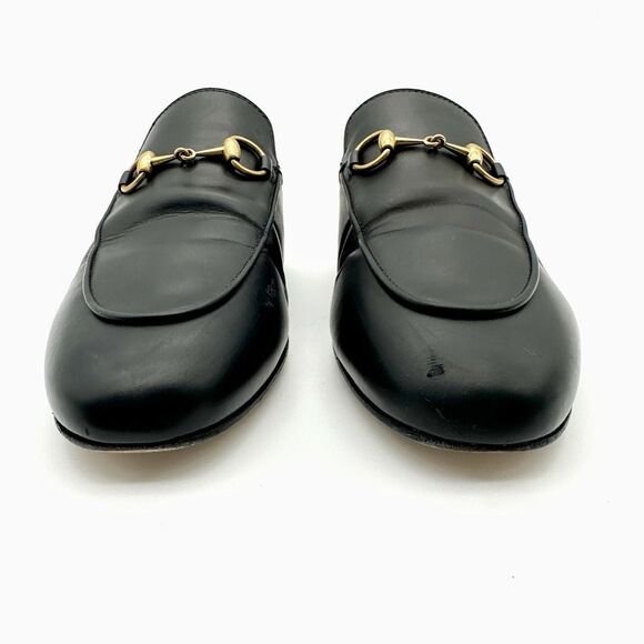GUCCI Princetown Black Leather Mule Size 37 Horsebit Slip On Loafer - Picture 7 of 11